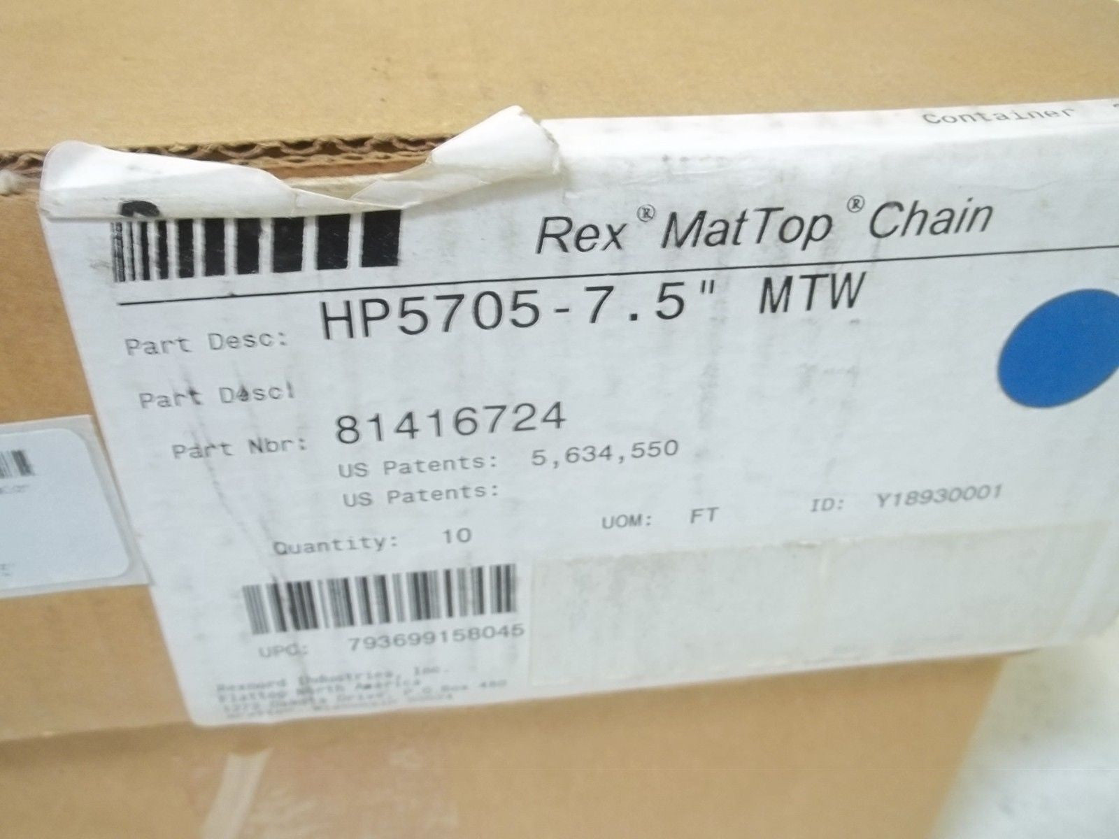 REXROTH HP5705-7.5" MAT TOP CHAIN *NEW IN BOX*