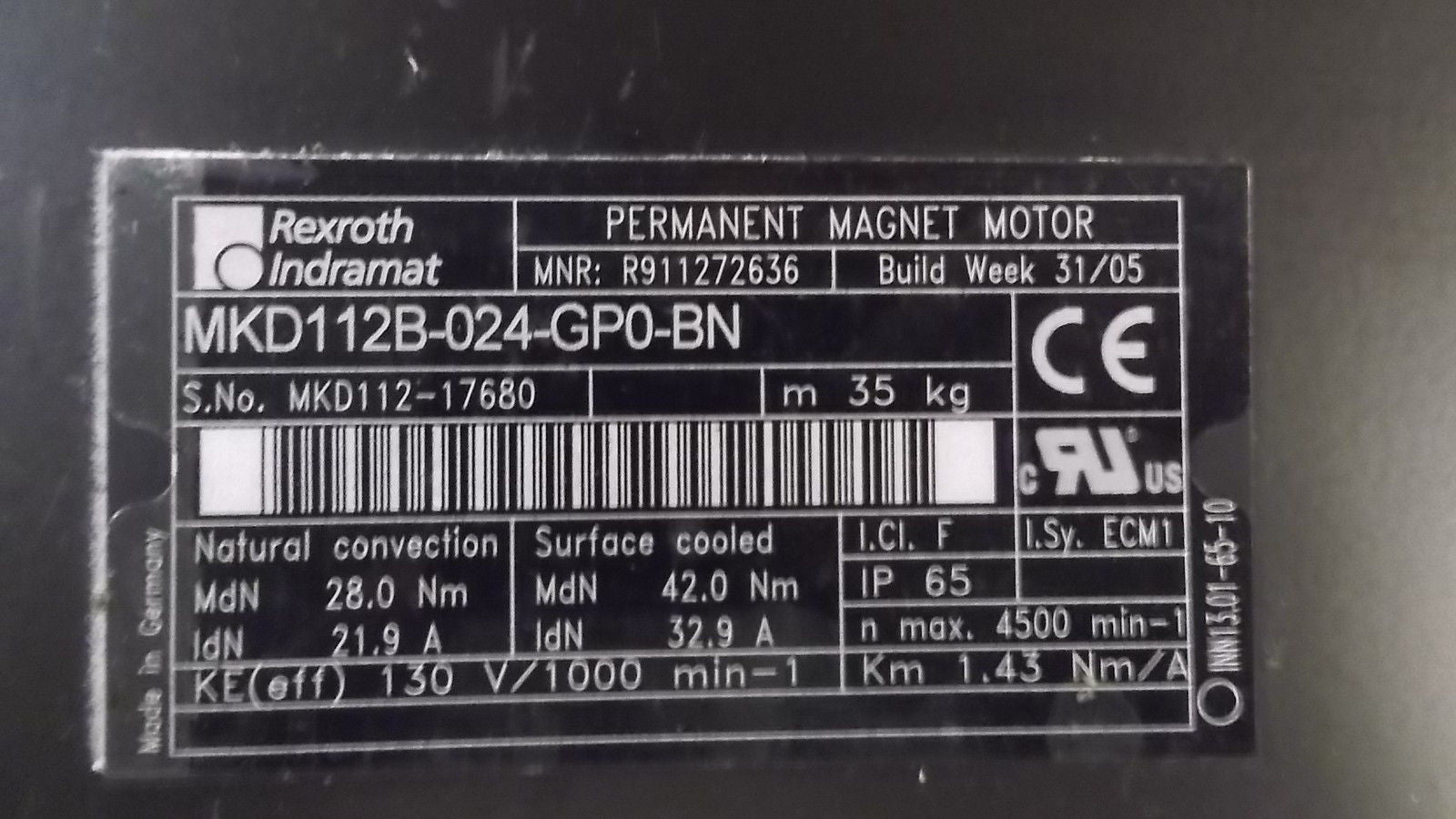 REXROTH MKD112B-024-GP0-BN SERVO MOTOR *USED*