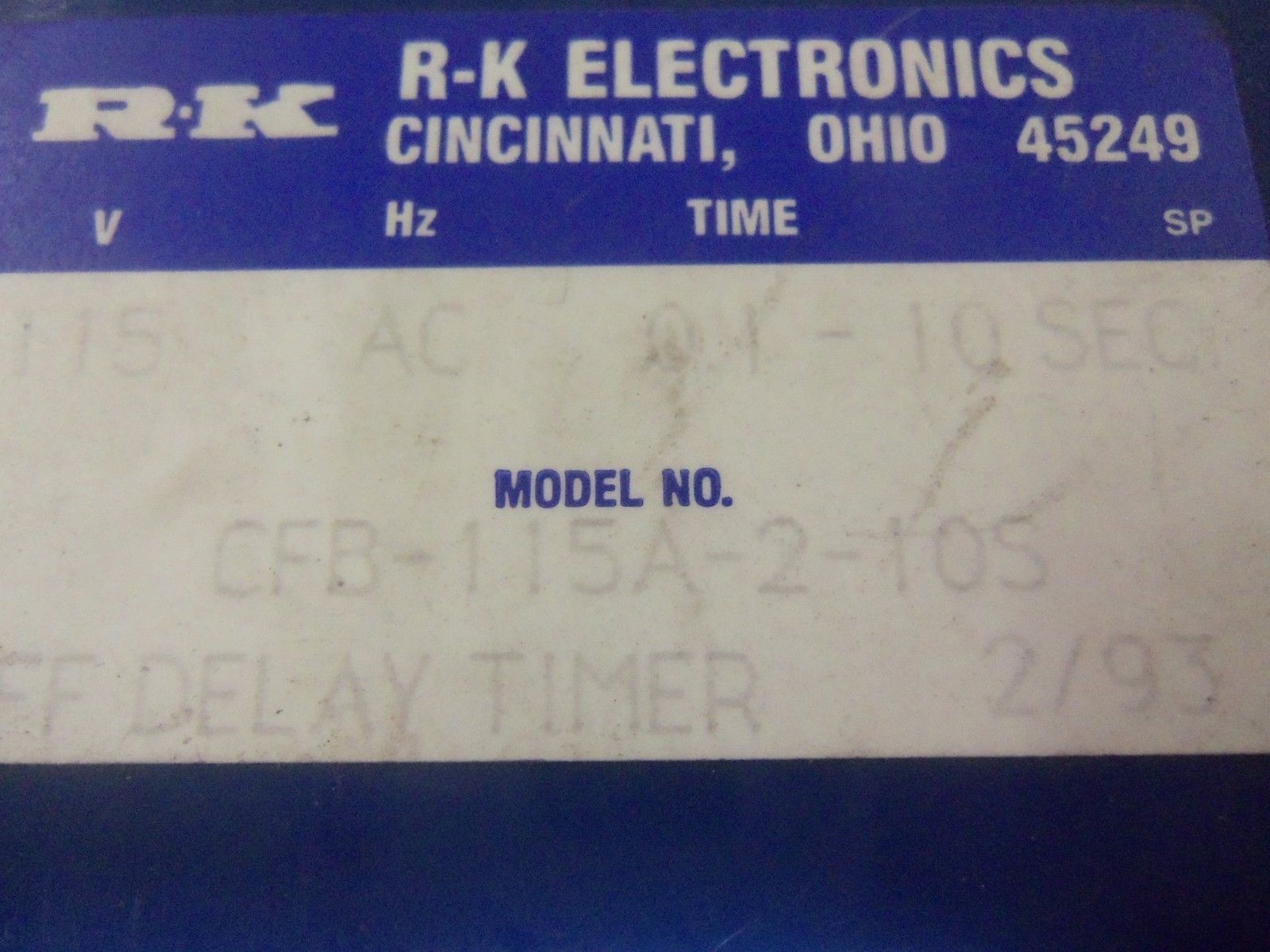 RK ELECTRONICS CFB-115A-2-10S TIMER RELAY *USED*