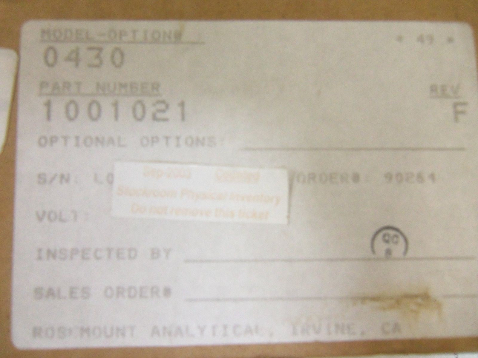 ROSEMOUNT 1001021 *NEW IN BOX*