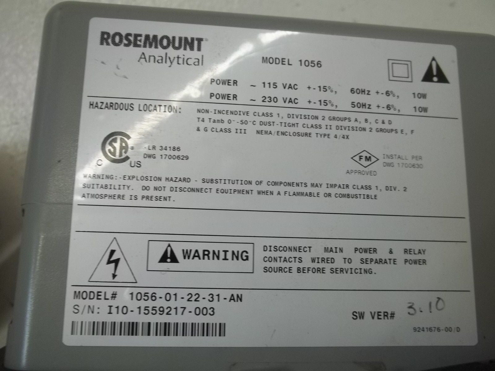 ROSEMOUNT 1056-01-22-31-AN ANALYTICAL CONTROLLER *USED*
