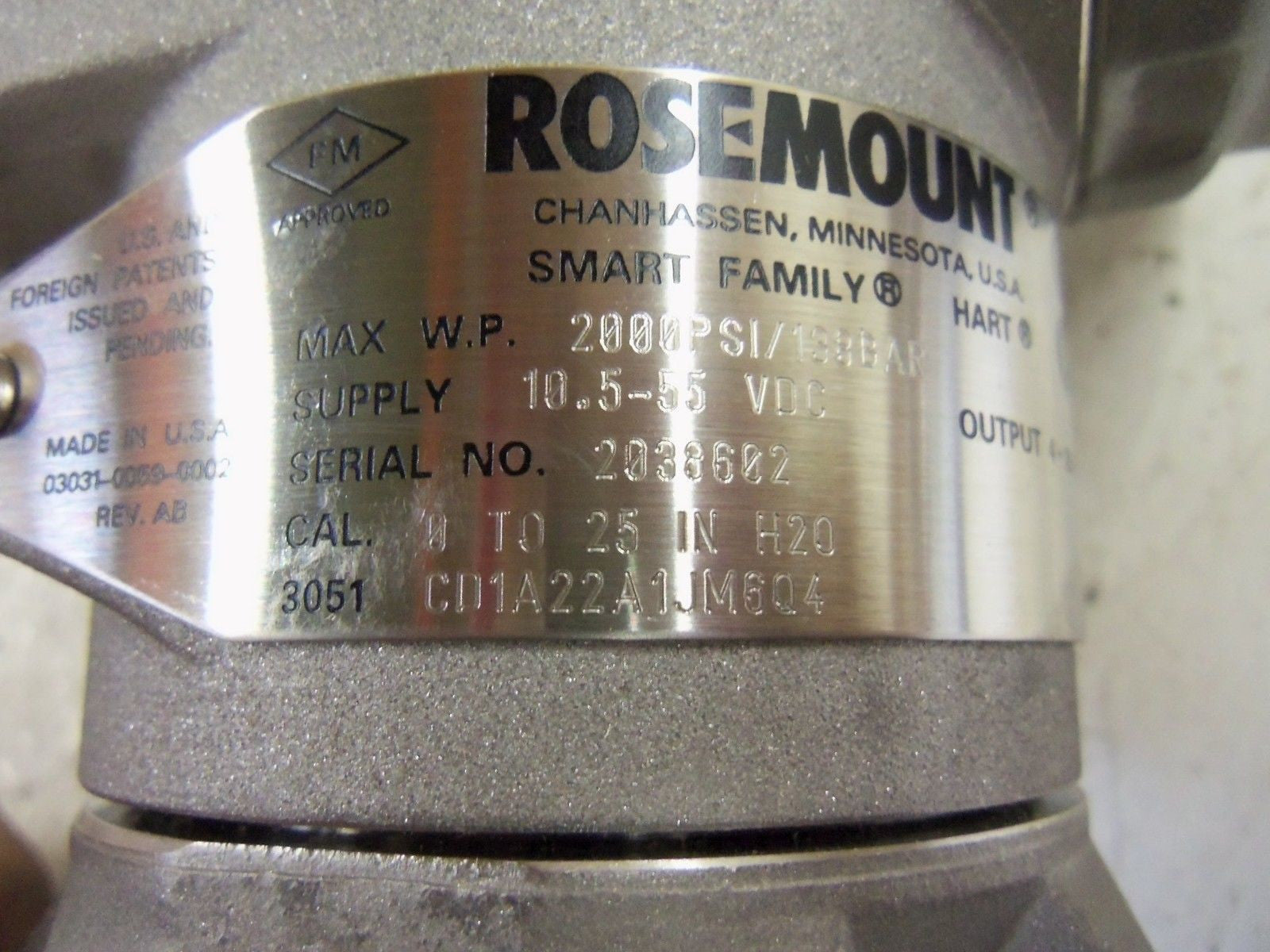 ROSEMOUNT 3051CD1A22A1JM6Q4 PRESSURE TRANSMITTER *USED*