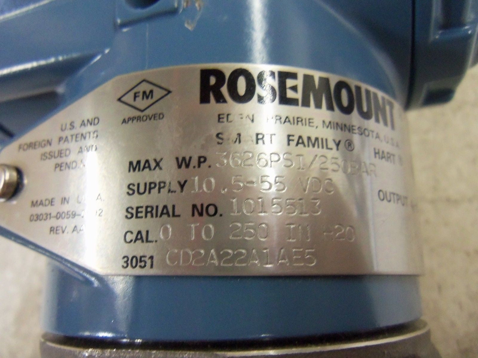 ROSEMOUNT 3051CD2A22A1AE5 PRESSURE TRANSMITTER *USED*