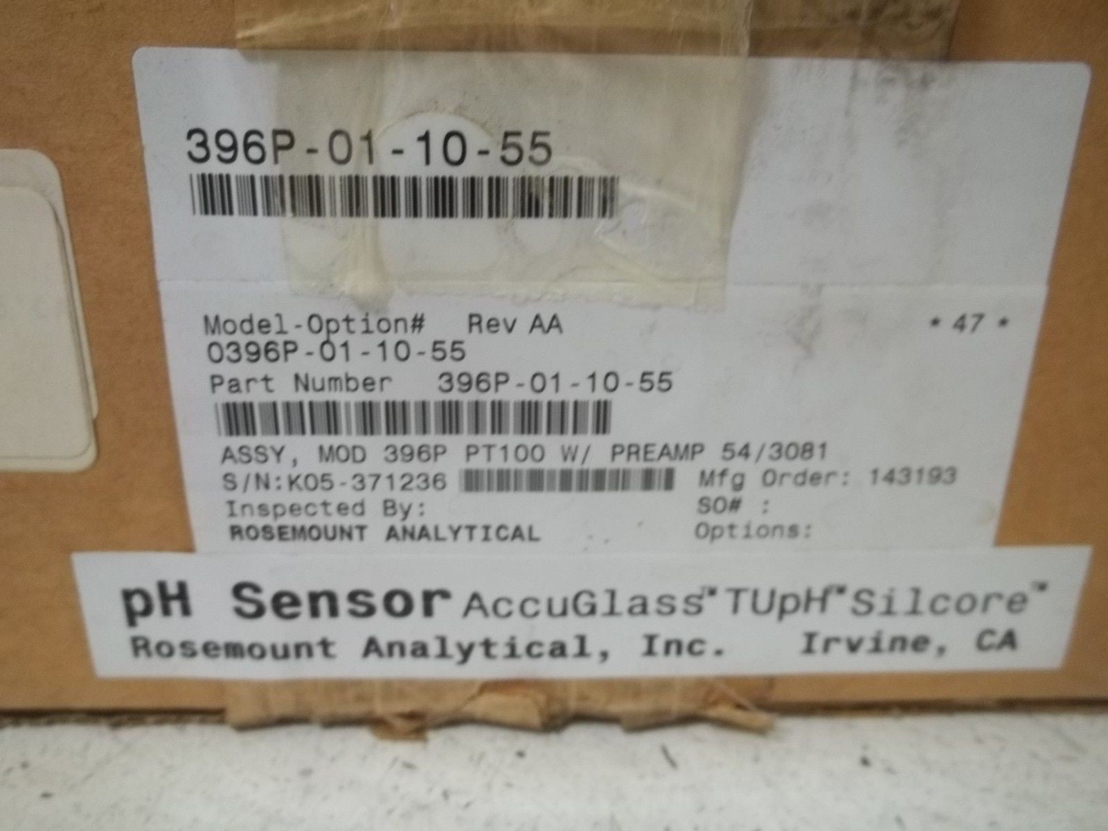 ROSEMOUNT 396P-01-10-55 pH/ORP PROBE SENSOR *NEW IN BOX*