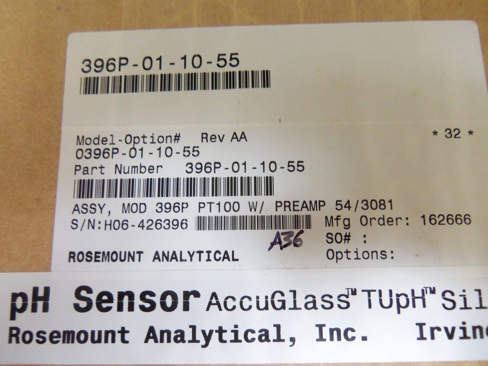 ROSEMOUNT 396P-01-10-55 pH/ORP PROBE SENSOR *FACTORY SEALED*
