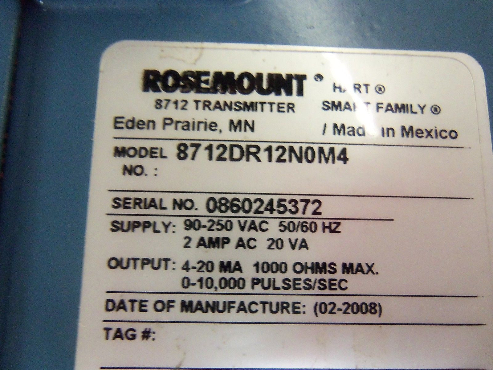 ROSEMOUNT 8712DR12N0M4 *USED*