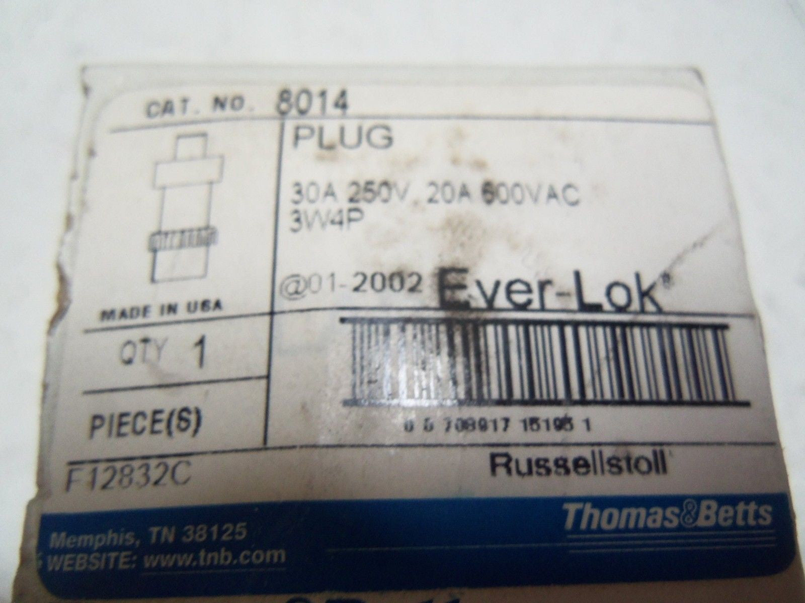 THOMAS & BETTS RUSSELLSTOLL EVER-LOK 8014 PLUG *NEW IN BOX*