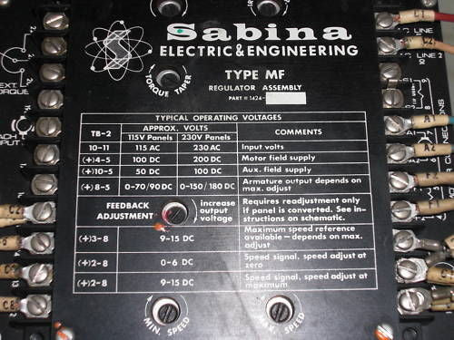 SABINA ELECTRIC & ENGINEERING  REGULATOR ASSEMBLY 1424 *USED*