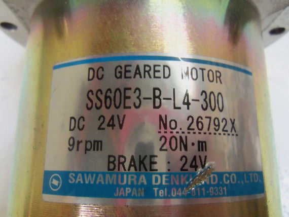 SAWAMURA SS60E3-B-L4-300 DC GEARED MOTOR 24VDC 9 RPM *NEW NO BOX*