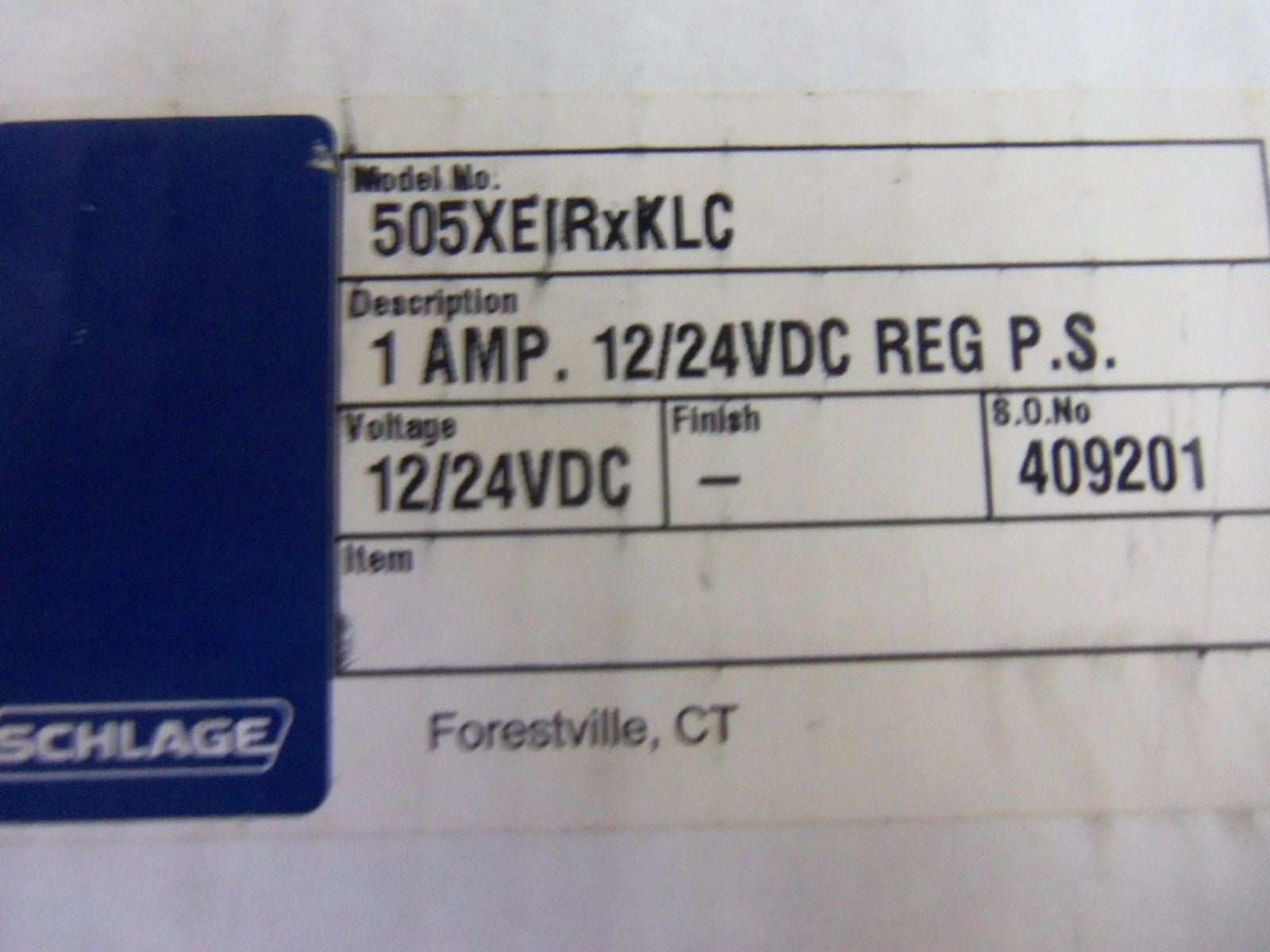 SCHLAGE 505XEIRxKLC POWER SUPPLY 12/24 VDC *NEW IN BOX*
