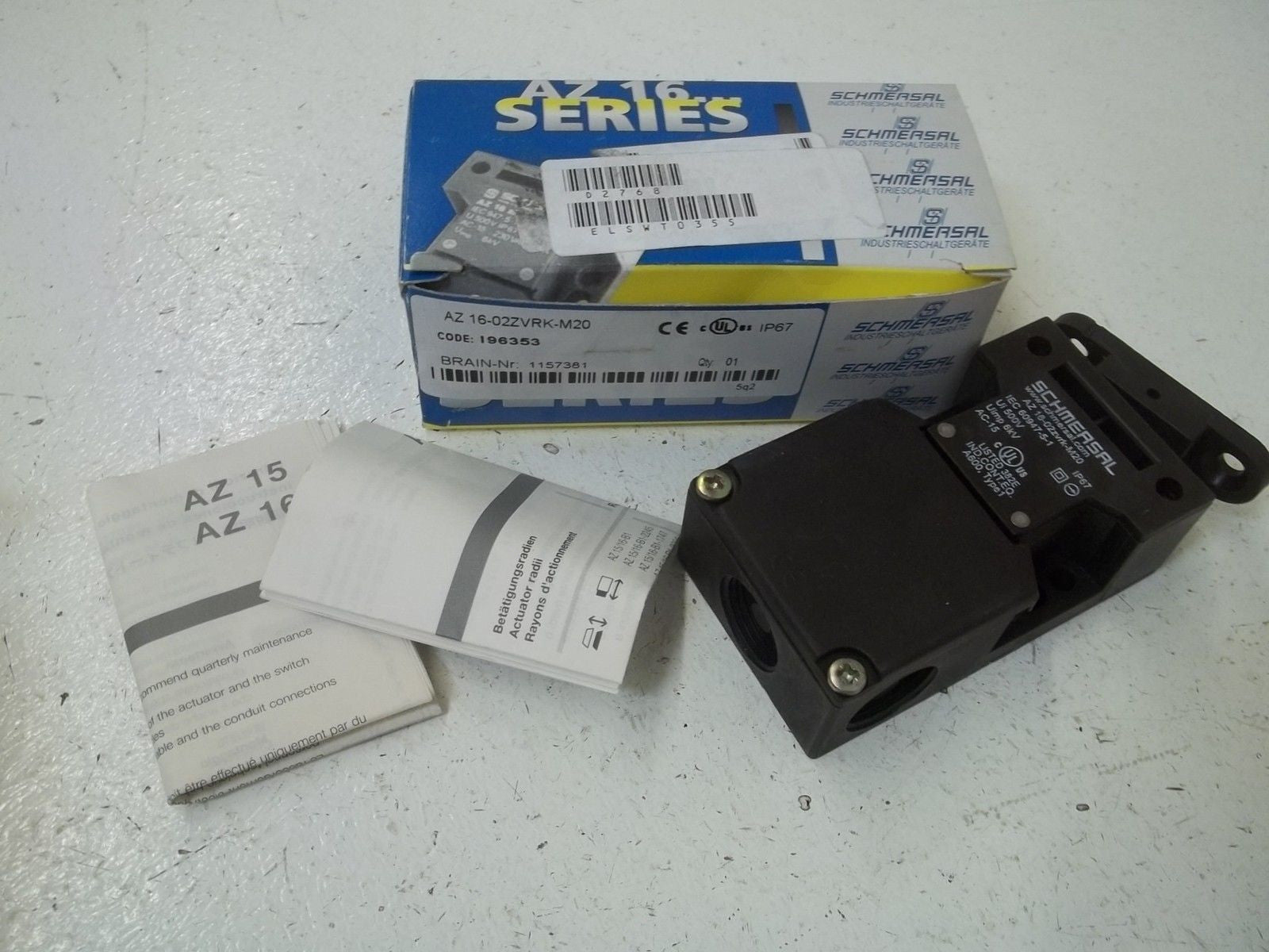 SCHMERSAL AZ16-02zvrk-M20 SAFETY INTERLOCK SWITCH *USED*