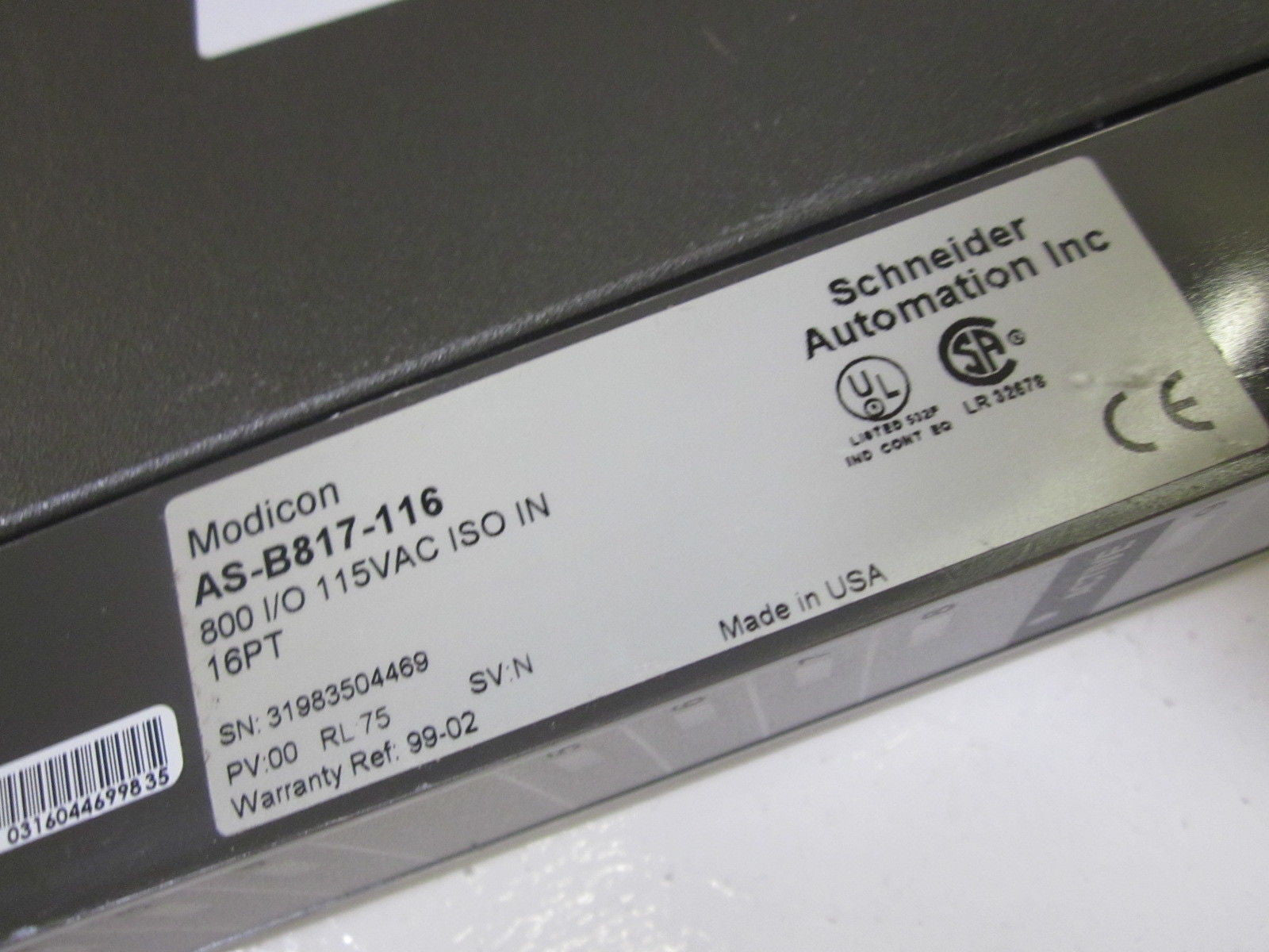 SCHNEIDER AUTOMATION AS-B817-116 800 I/O ISOLATED INPUT 16PT *USED*