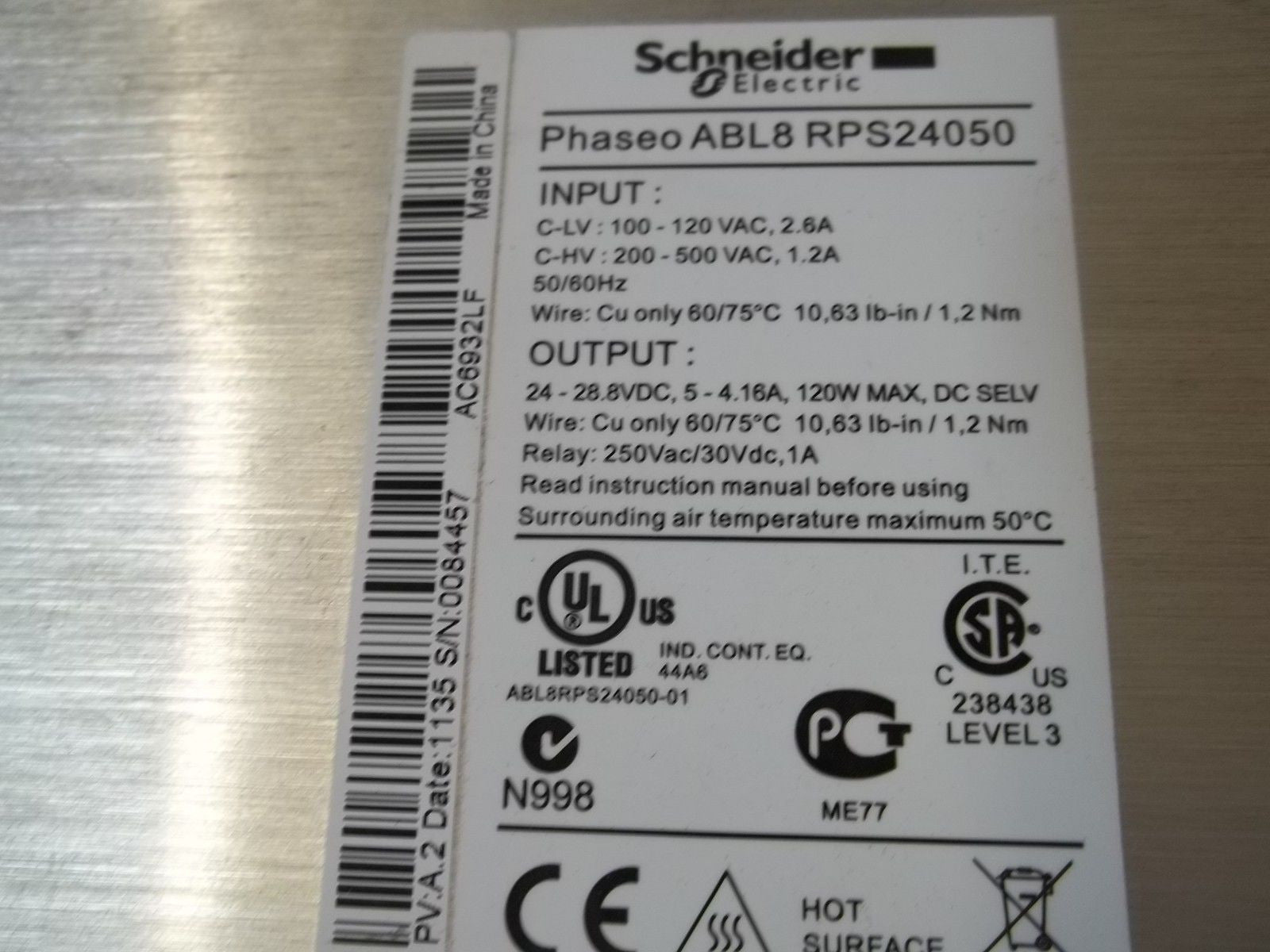 SCHNEIDER ELECTRIC ABL8RPS24050 POWER SUPPLY *USED*