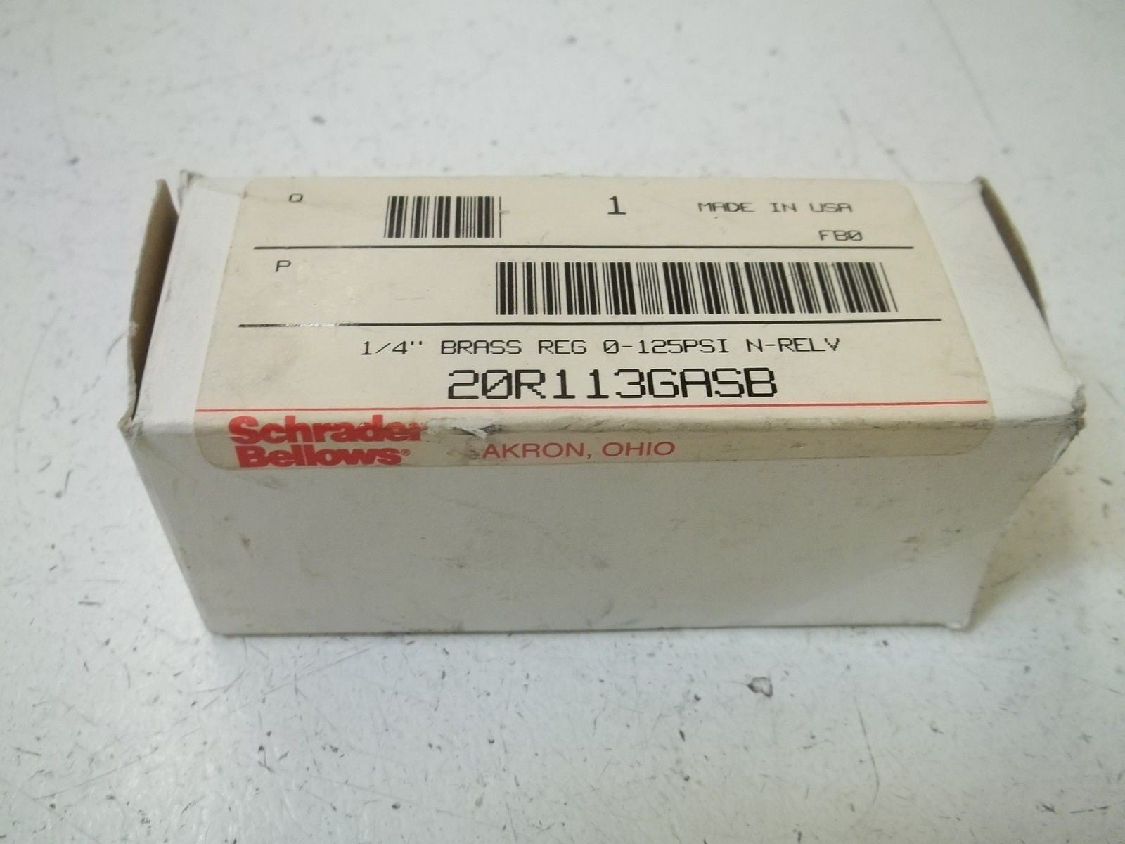 SCHRADER BELLOWS 20R113GASB 1/4" BRASS REG 0-125PSI N-RELV *NEW IN BOX*