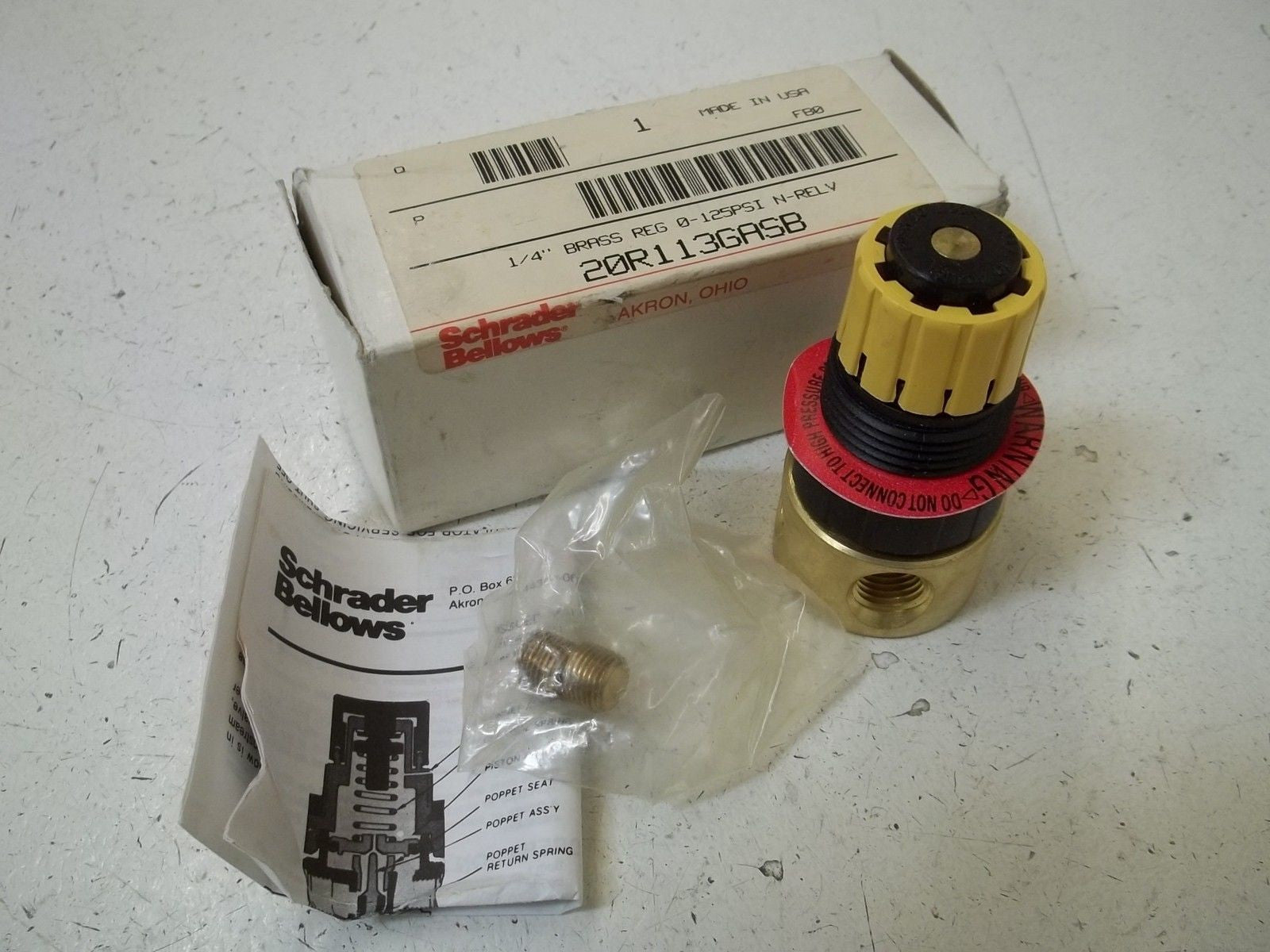 SCHRADER BELLOWS 20R113GASB 1/4" BRASS REG 0-125PSI N-RELV *NEW IN BOX*