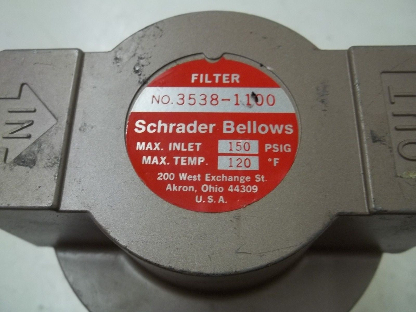 SCHRADER BELLOWS 3538-1100 FILTER (AMBER LIGHT) *USED*