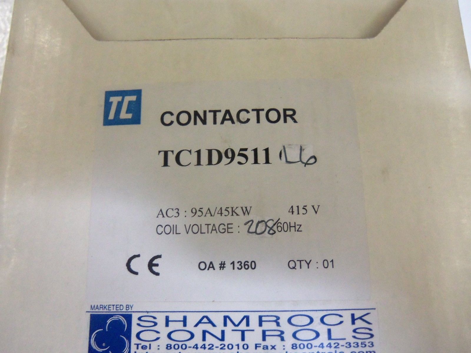 SHAMROCK CONTROLS TC1D9511L6 CONTACTOR 208V *NEW IN BOX*