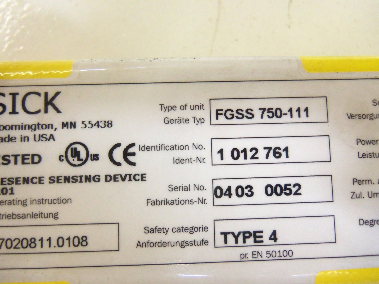 SICK FGSS750-111 LIGHT CURTAIN SENDER *NEW NO BOX*