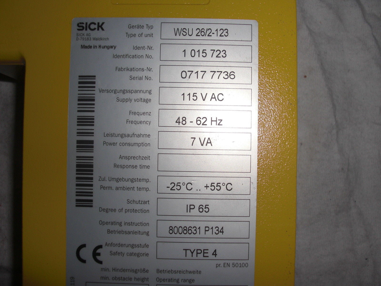 SICK WSU 26/2-123*USED*