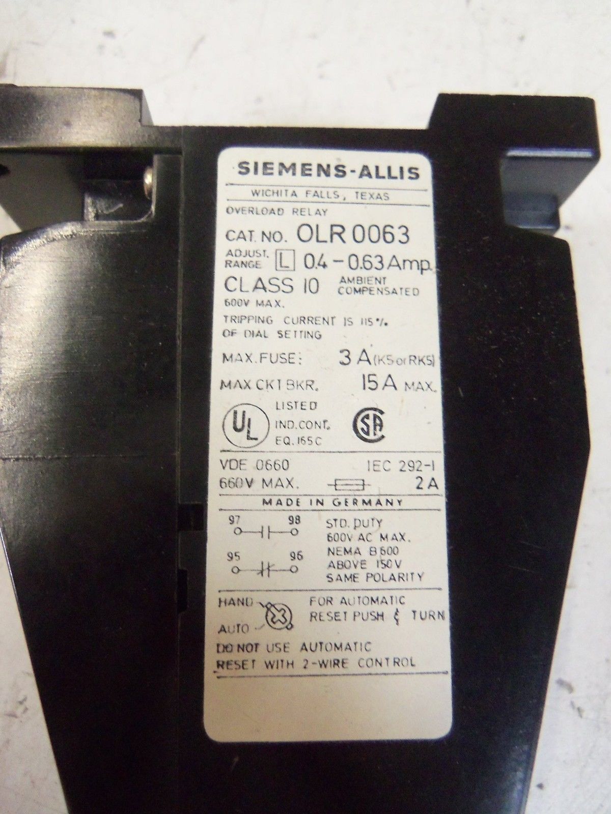 SIEMENS-ALLIS OLR0063 *NEW NO BOX*