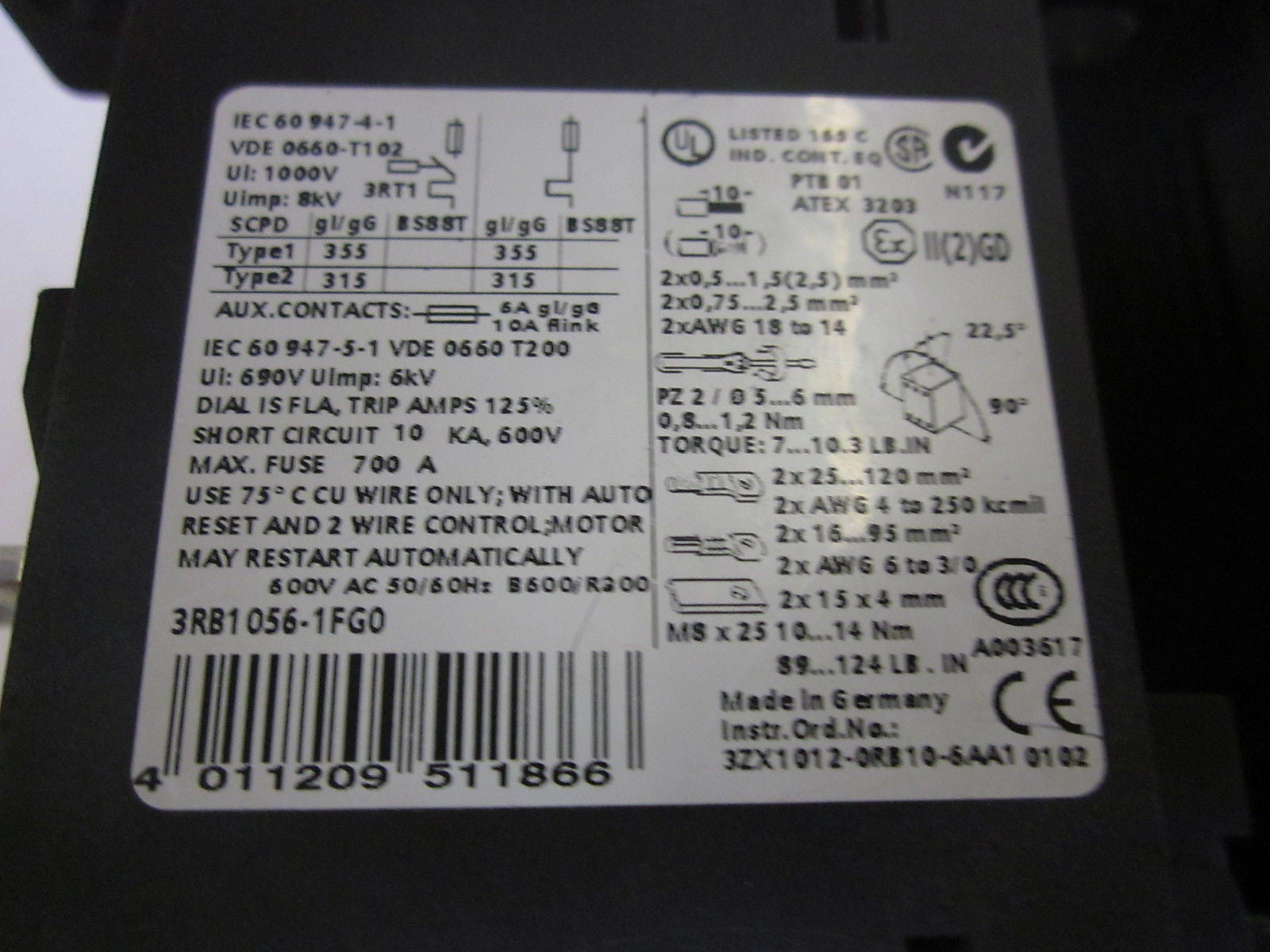 SIEMENS 3RT1055-6AF36 / 3RB1056-1FG0 *NEW NO BOX*