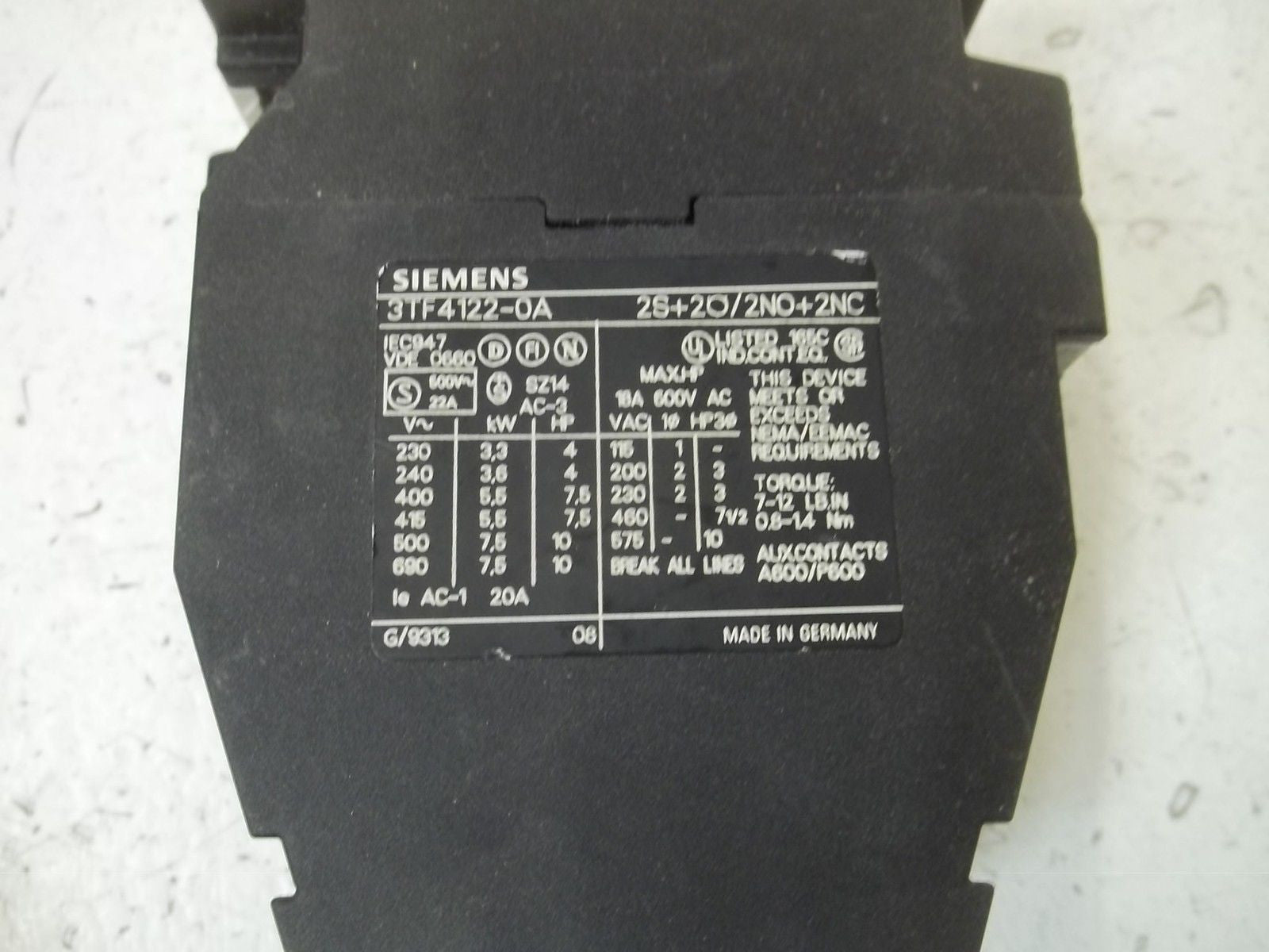 SIEMENS 3TF4122-0A OVERLOAD RELAY 24V *USED*