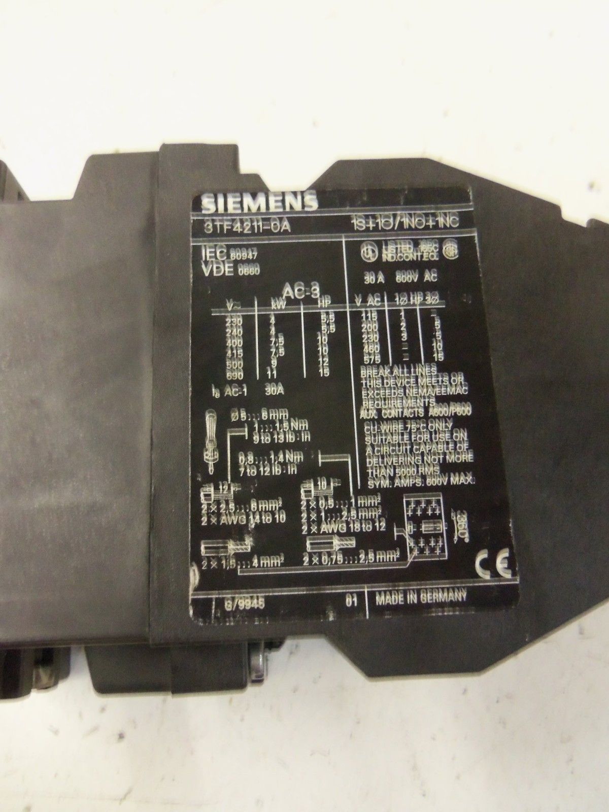 SIEMENS 3TF4211-0A *USED*