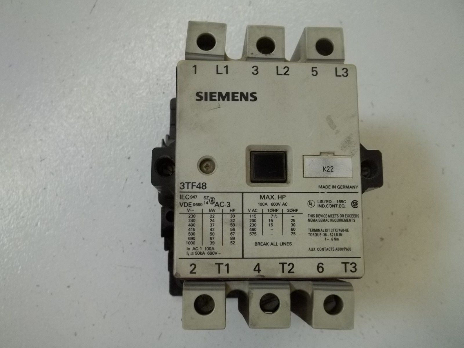 SIEMENS 3TF48 MAGNETIC CONTACTOR 115V *USED*