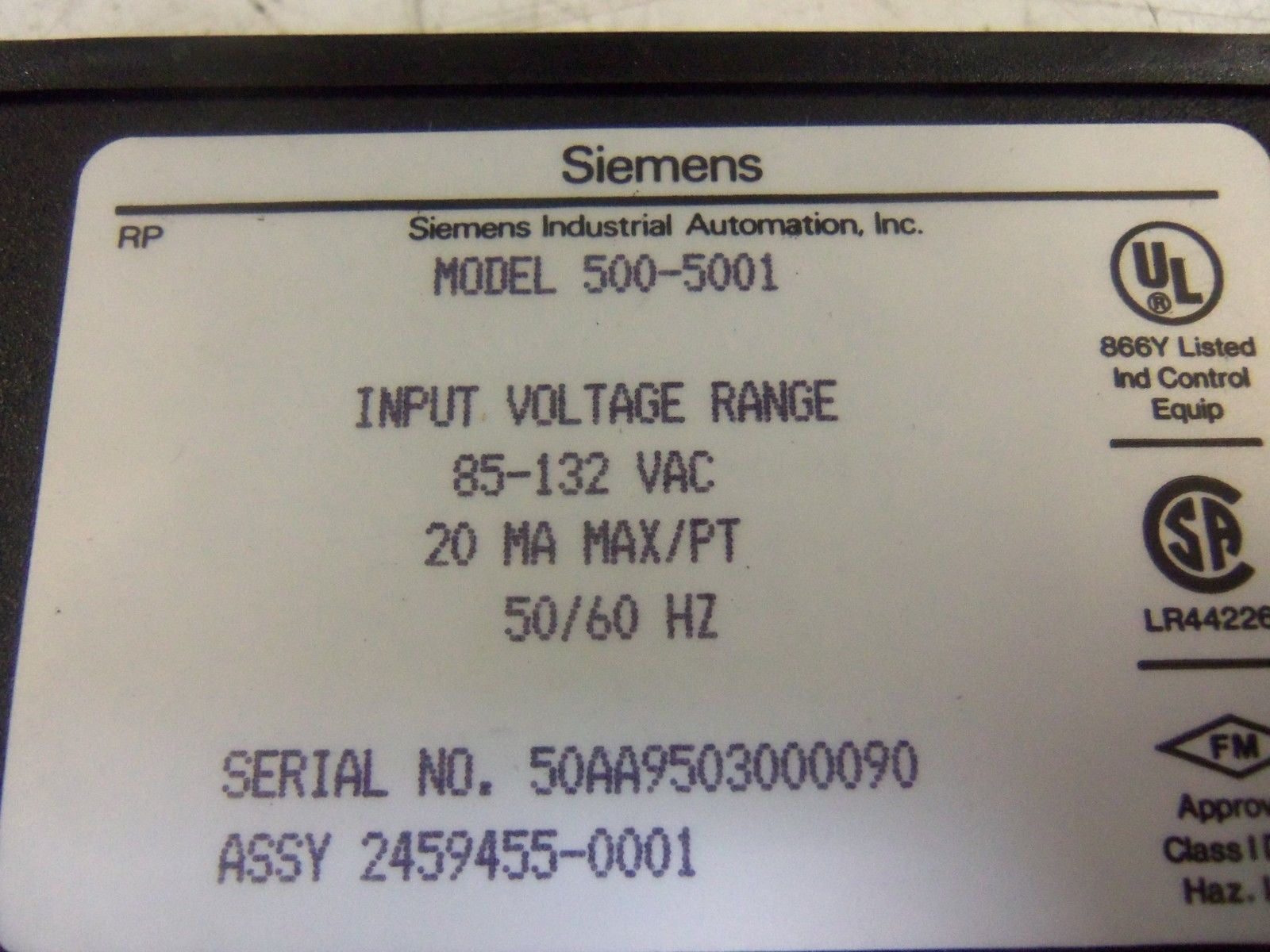 SIEMENS 500-5001 INPUT VOLTAGE RANGE MODULE *USED*