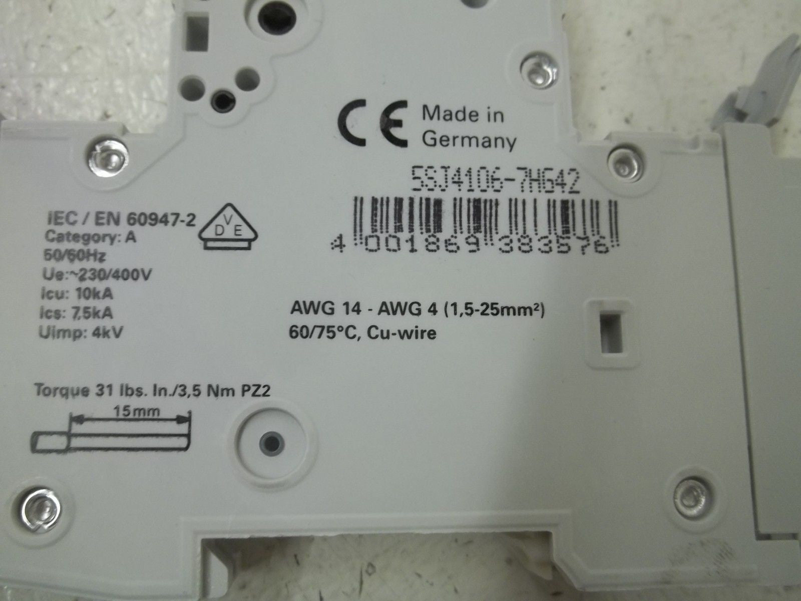 SIEMENS 5SJ4106-7HG42 MINIATURE CIRCUIT BREAKER *NEW IN BOX*