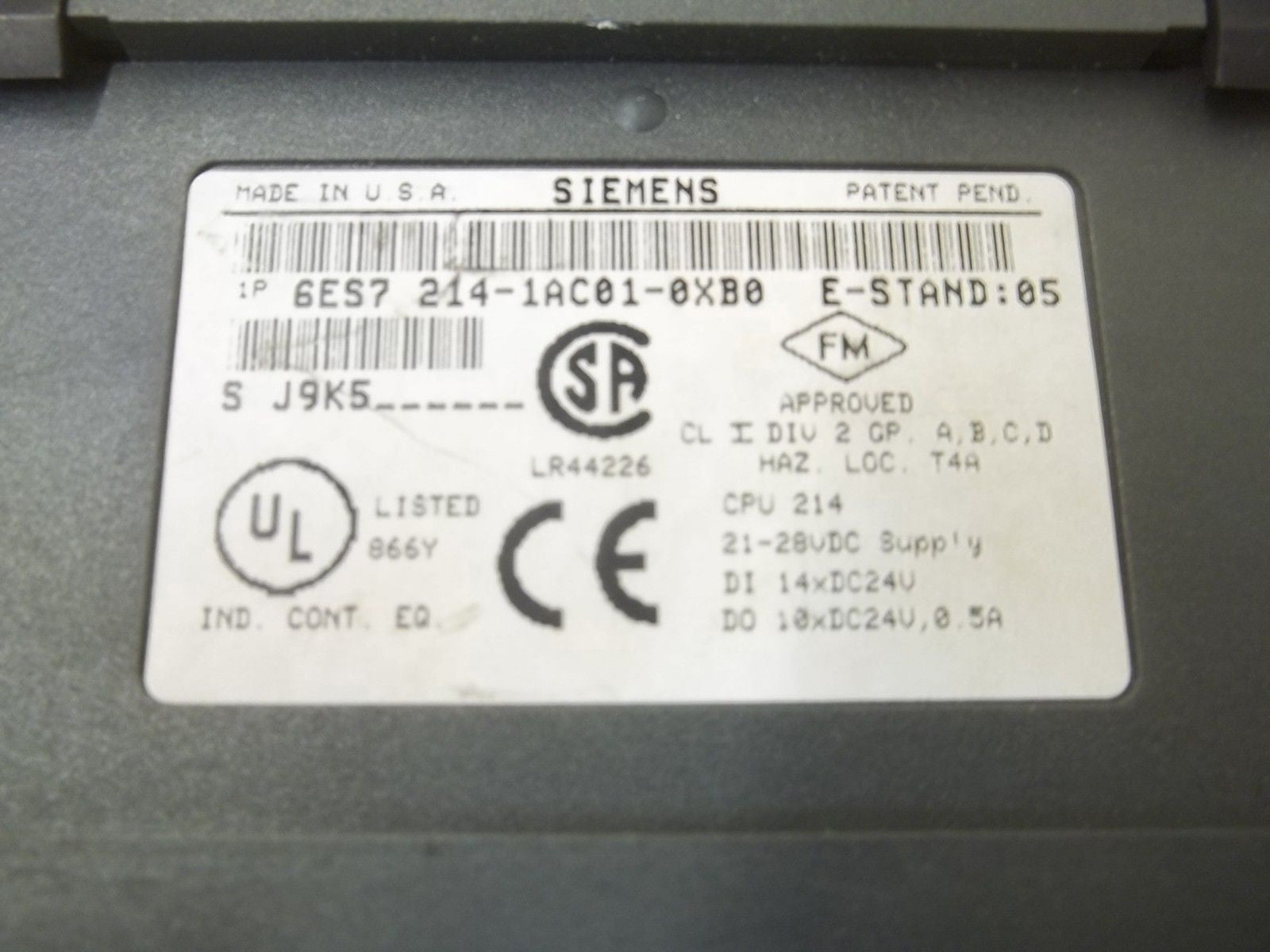 SIEMENS 6ES7214-1AC01-0XB0 CPU MODULE (AS PICTURED)*USED*