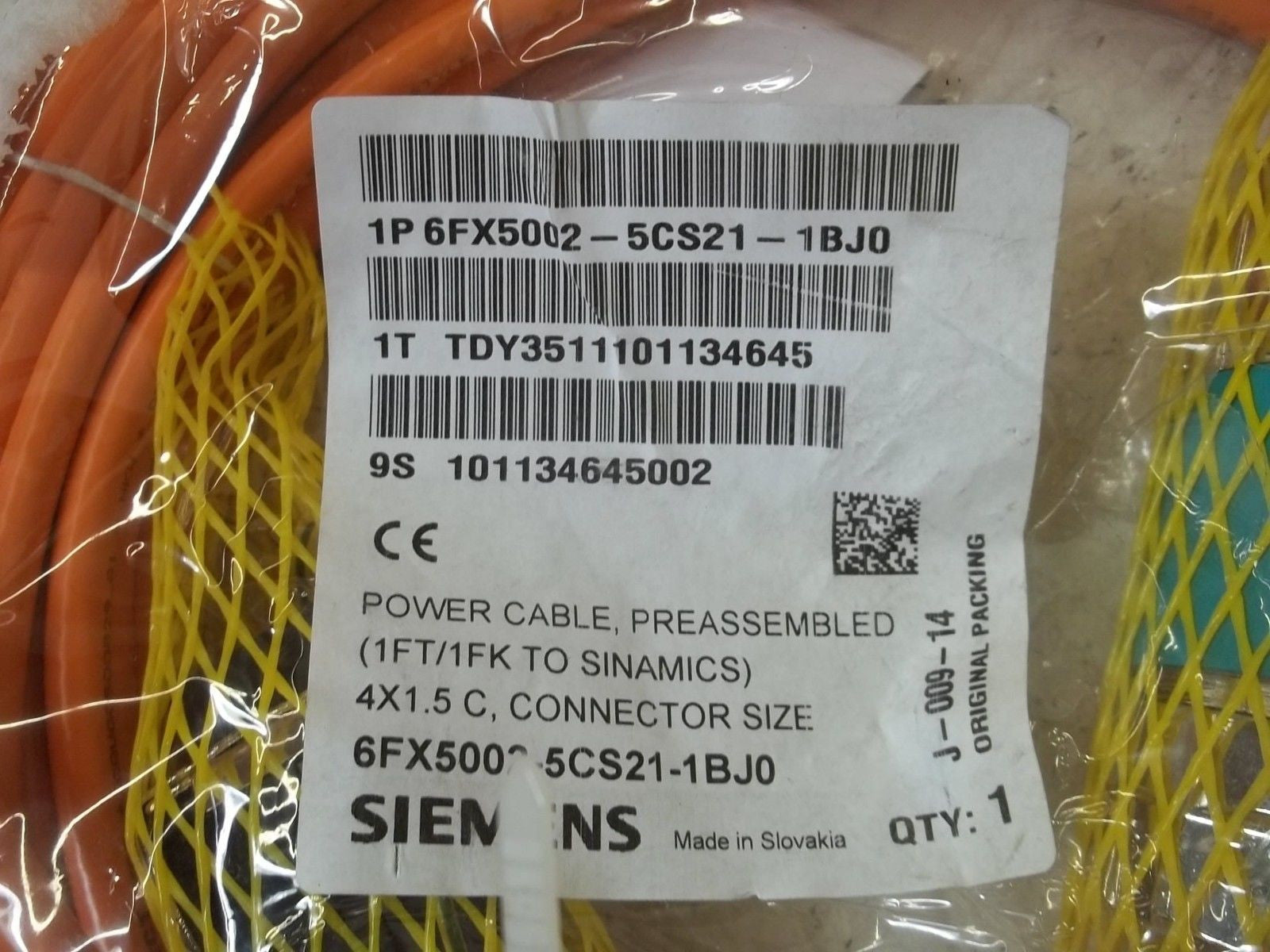 SIEMENS 6FX5002-5CS21-1BJ0 POWER CABLE, PREASSEMBLED *NEW NO BOX*