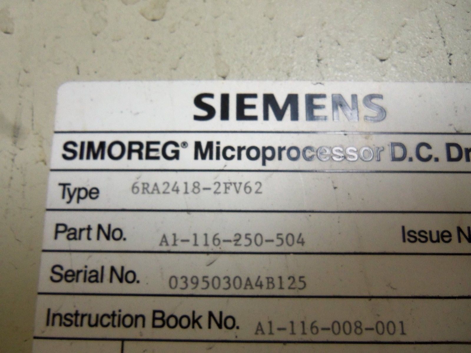 SIEMENS 6RA2418-2FV62 DRIVE 30AMPS *USED*