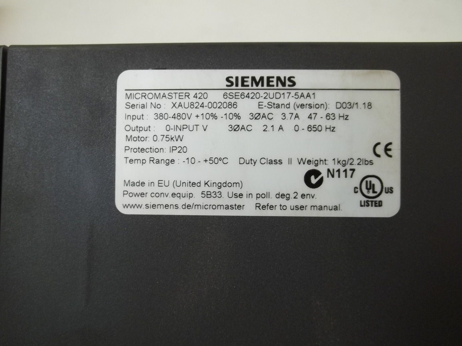 SIEMENS MICROMASTER 420 6SE6420-2UD17-5AA1 DRIVE  *NEW IN BOX*