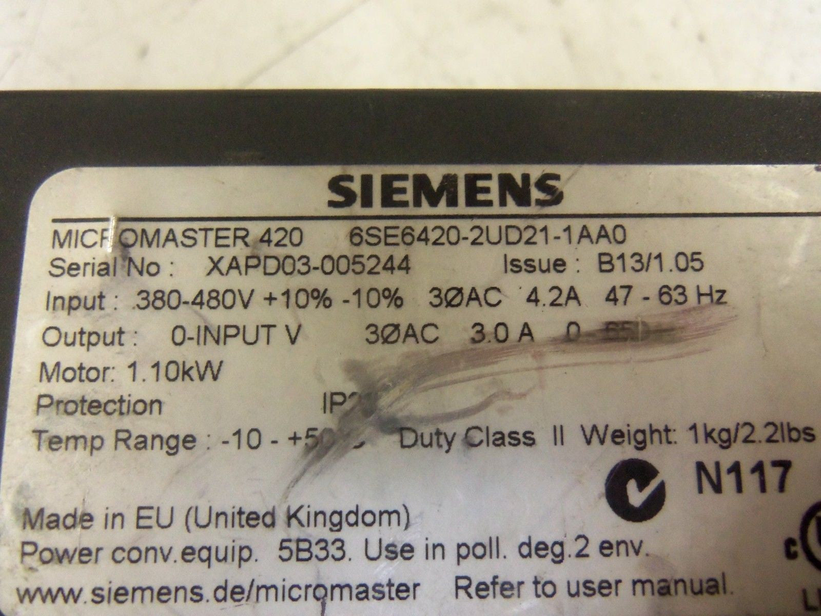 SIEMENS 6SE6420-2UD21-1AA0 *USED*