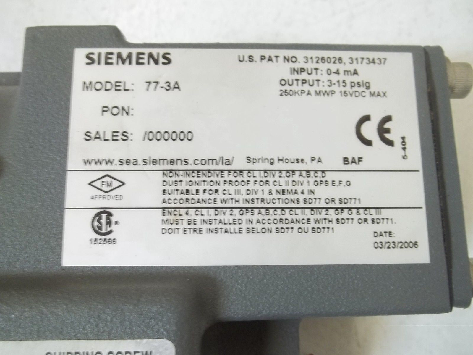 SIEMENS 77-3A TRANSDUCER *NEW NO BOX*