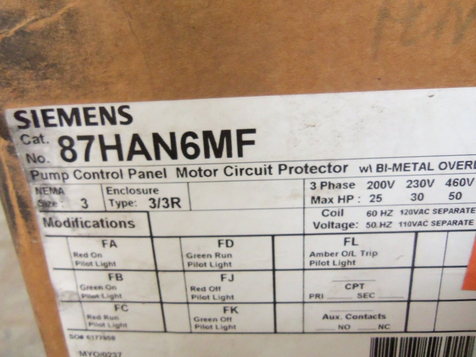 Siemens 87HAN6MF NSFP ** GENUINE ** Furnas