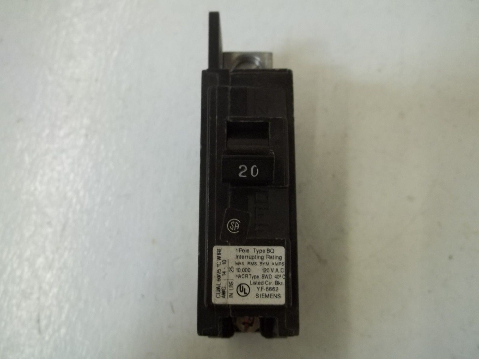 SIEMENS BQ1B020L CIRCUIT BREAKER 20A *USED*