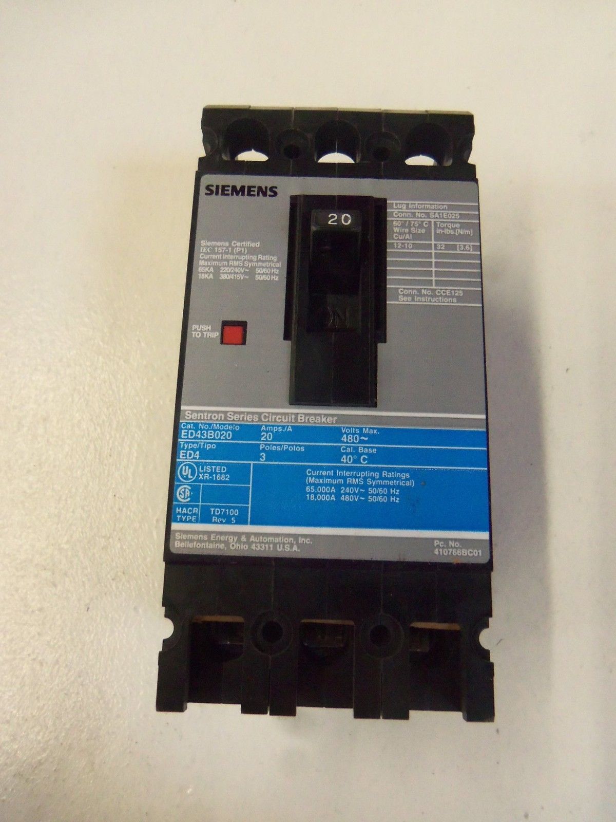 SIEMENS CIRCUIT BREAKER ED43B020 *NEW NO BOX*