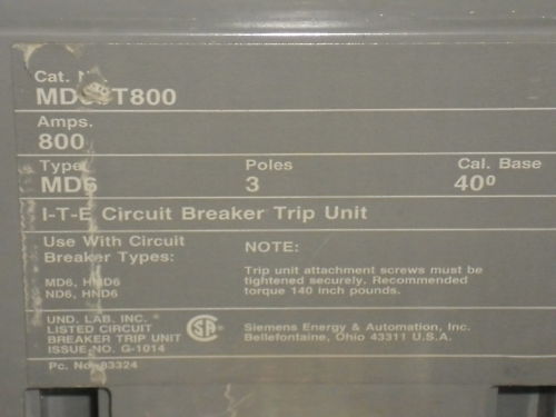 SIEMENS MD63T800 CIRCUIT BREAKER TRIP UNIT 800A *USED*