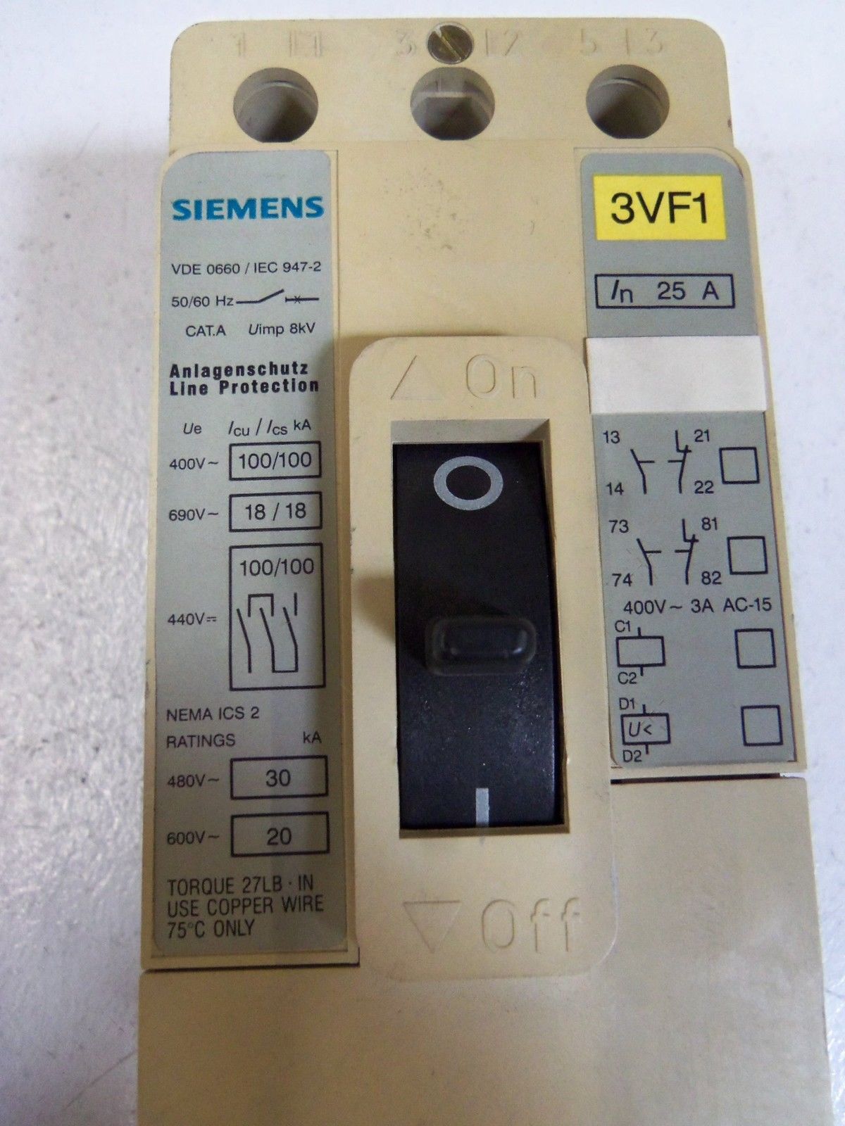 SIEMENS CIRCUIT BREAKER 3VF1231-1FD41-0AA0 *USED*