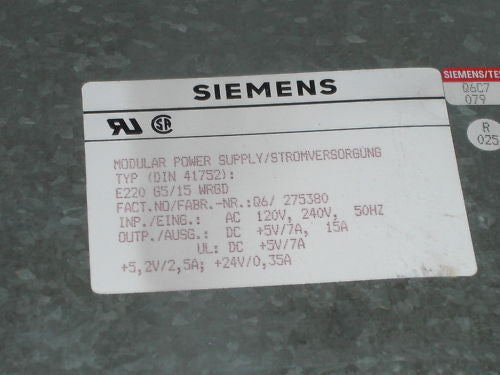 SIEMENS SIMATIC S5 DIN 41752 MODULAR POWER SUPPLY *USED*