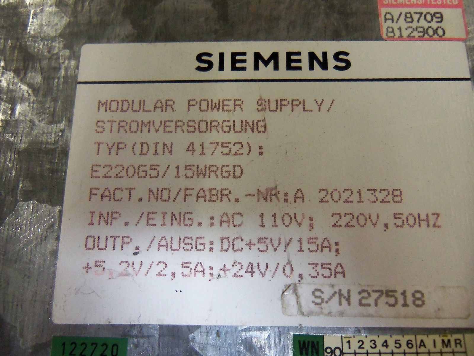 SIEMENS E220G5/15ERGD *USED*