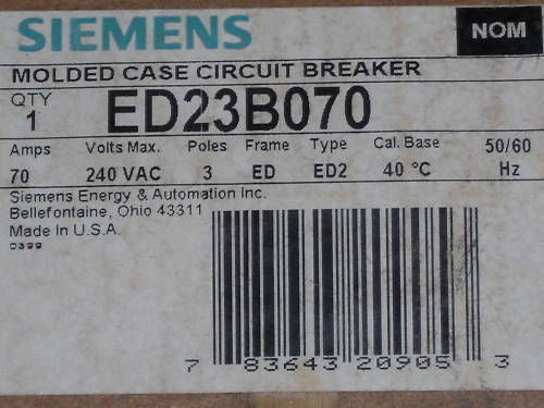 SIEMENS ED23B070 CIRCUIT BREAKER 70A *NEW IN BOX*