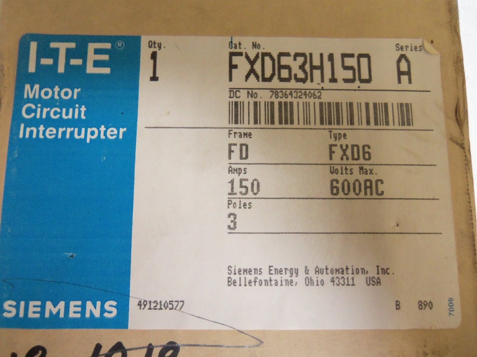 SIEMENS FXD63H150 CIRCUIT BREAKER *NEW IN BOX*