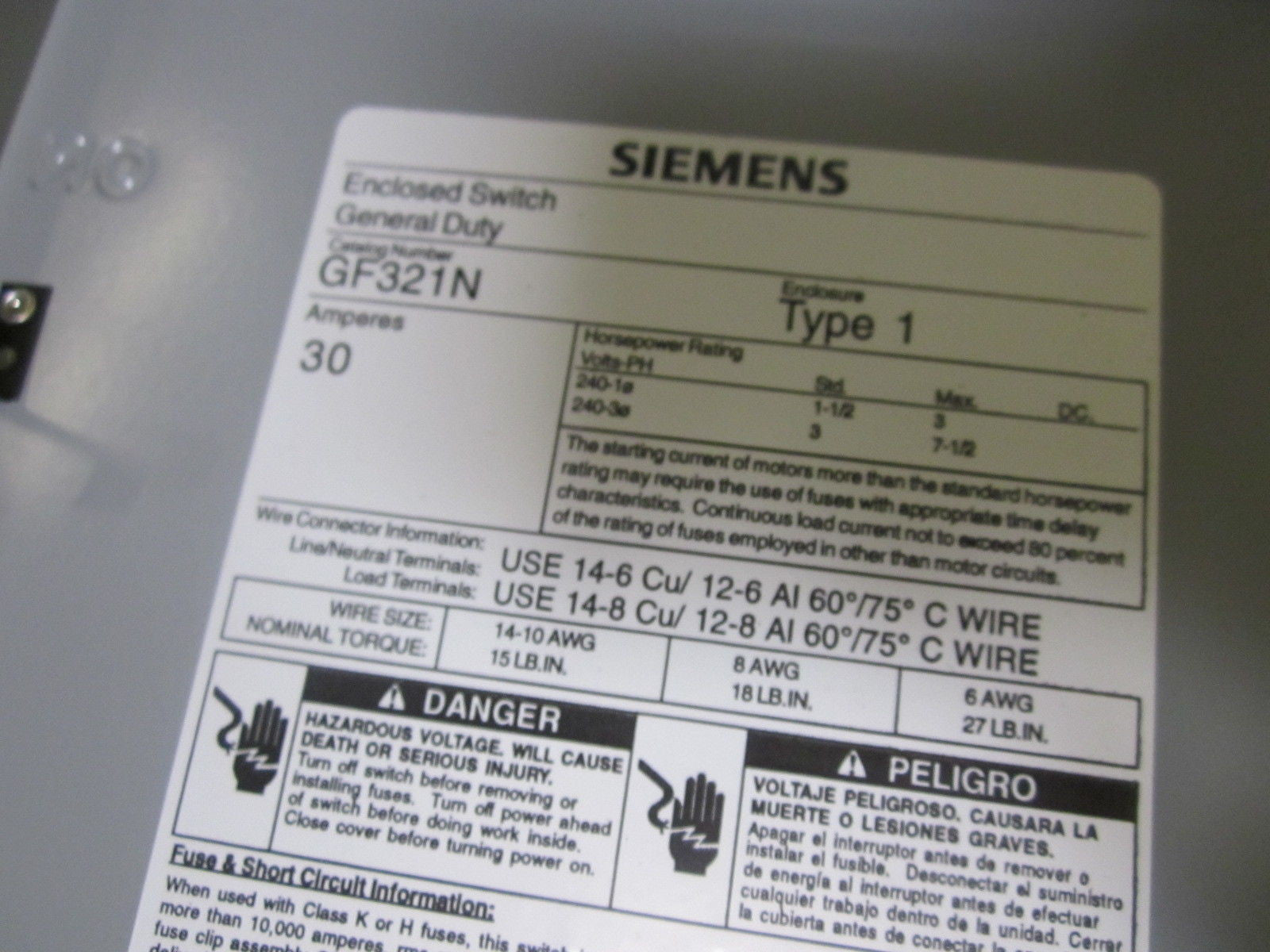 SIEMENS GF321N 30A SAFETY SWITCH GENERAL DUTY  *NEW NO BOX*