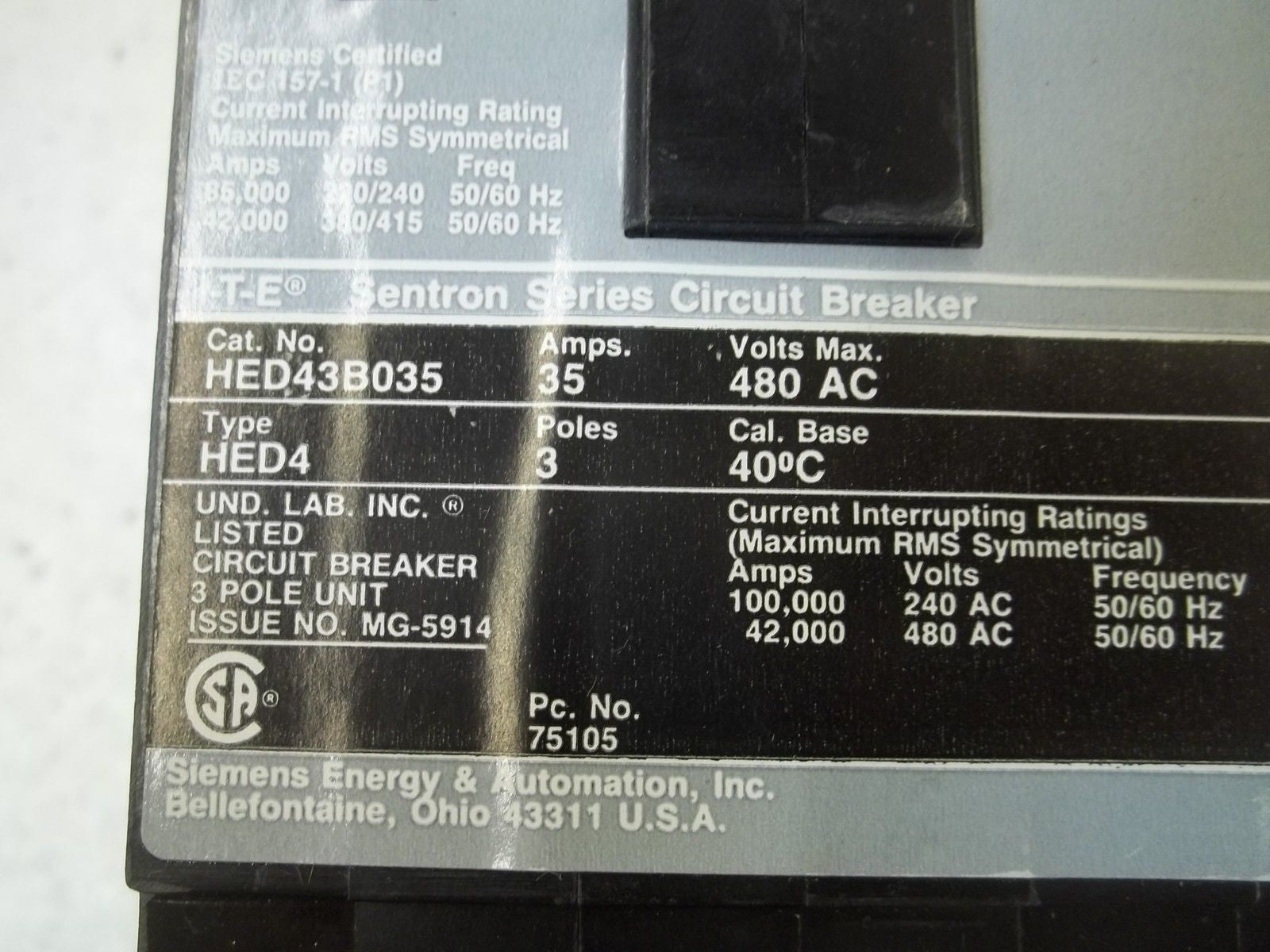 SIEMENS HED43B035 CIRCUIT BREAKER *NEW IN BOX*