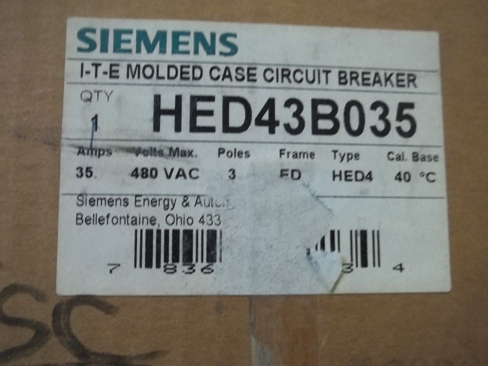 SIEMENS HED43B035 CIRCUIT BREAKER *NEW IN BOX*