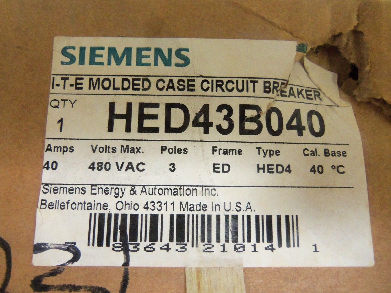 SIEMENS HED43B040 CIRCUIT BREAKER *NEW IN BOX*