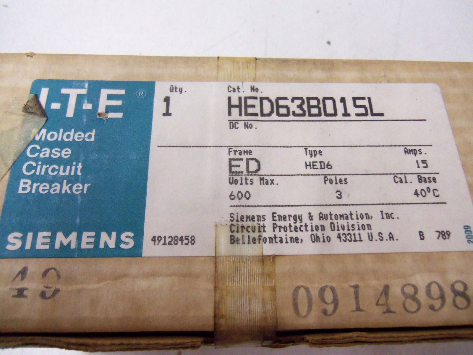 SIEMENS HED63B015L CIRCUIT BREAKER *NEW IN BOX*